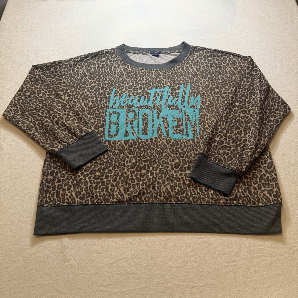 Splendid Leopard Print Relaxed Fit Oversize Crew Neck Sweatshirt Women's Size XL